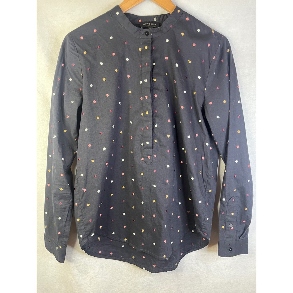 Lucky Brand M Black‎ Polka Dot Long Sleeve Blouse